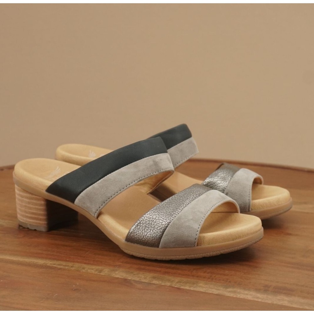 Dansko Womens Theresa Slide Sandals Block Heel Gray Black Leather 36 EU - 5.5 US